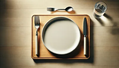 Empty Plate With Cutlery On Wooden Tray