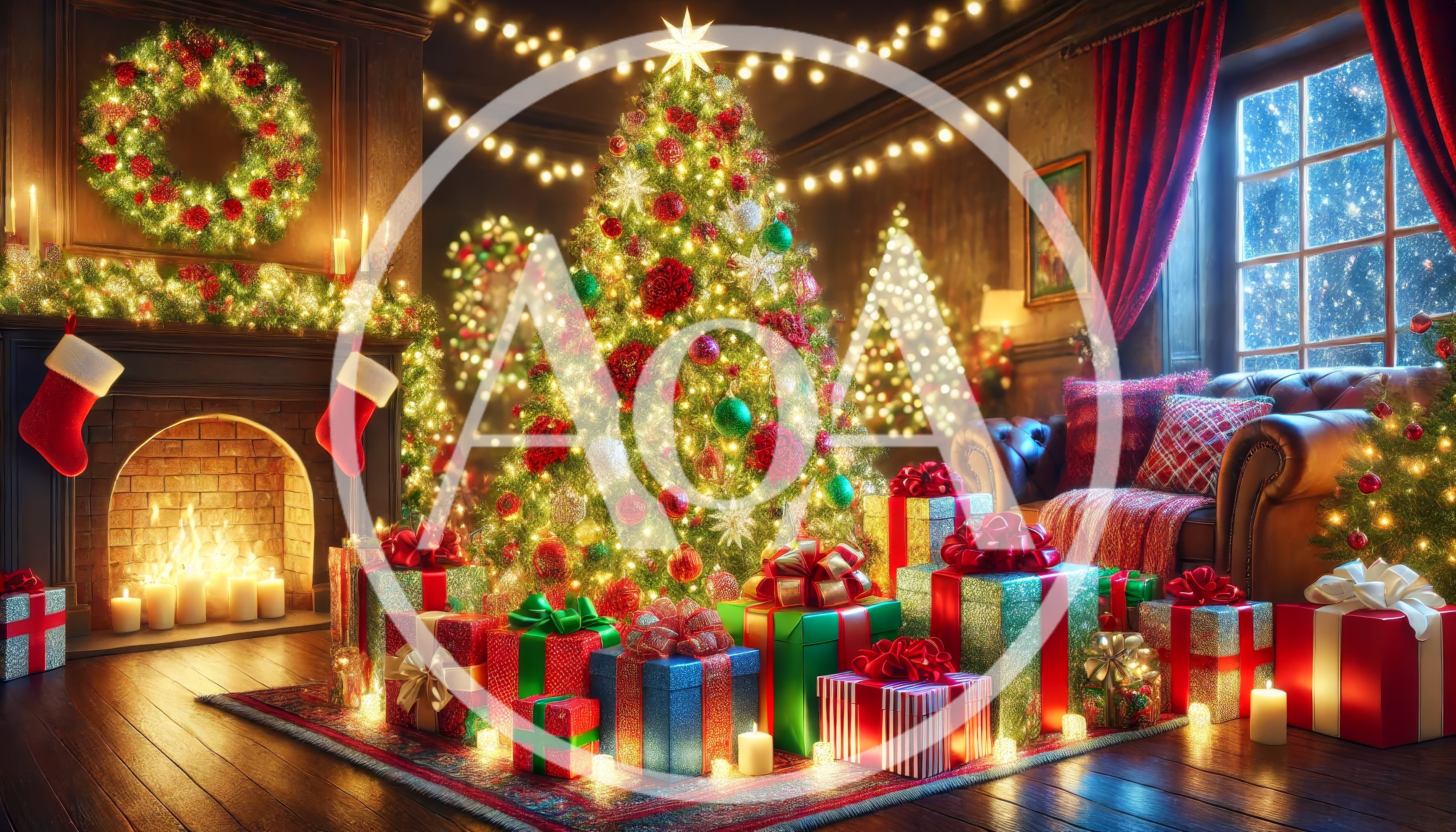 Cozy Christmas Living Room With Decorated Tree And Gifts