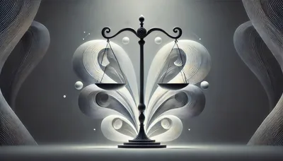 Abstract Scales Of Justice With Swirling Artistic Elements