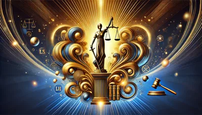 Lady Justice Statue With Golden Ornate Background