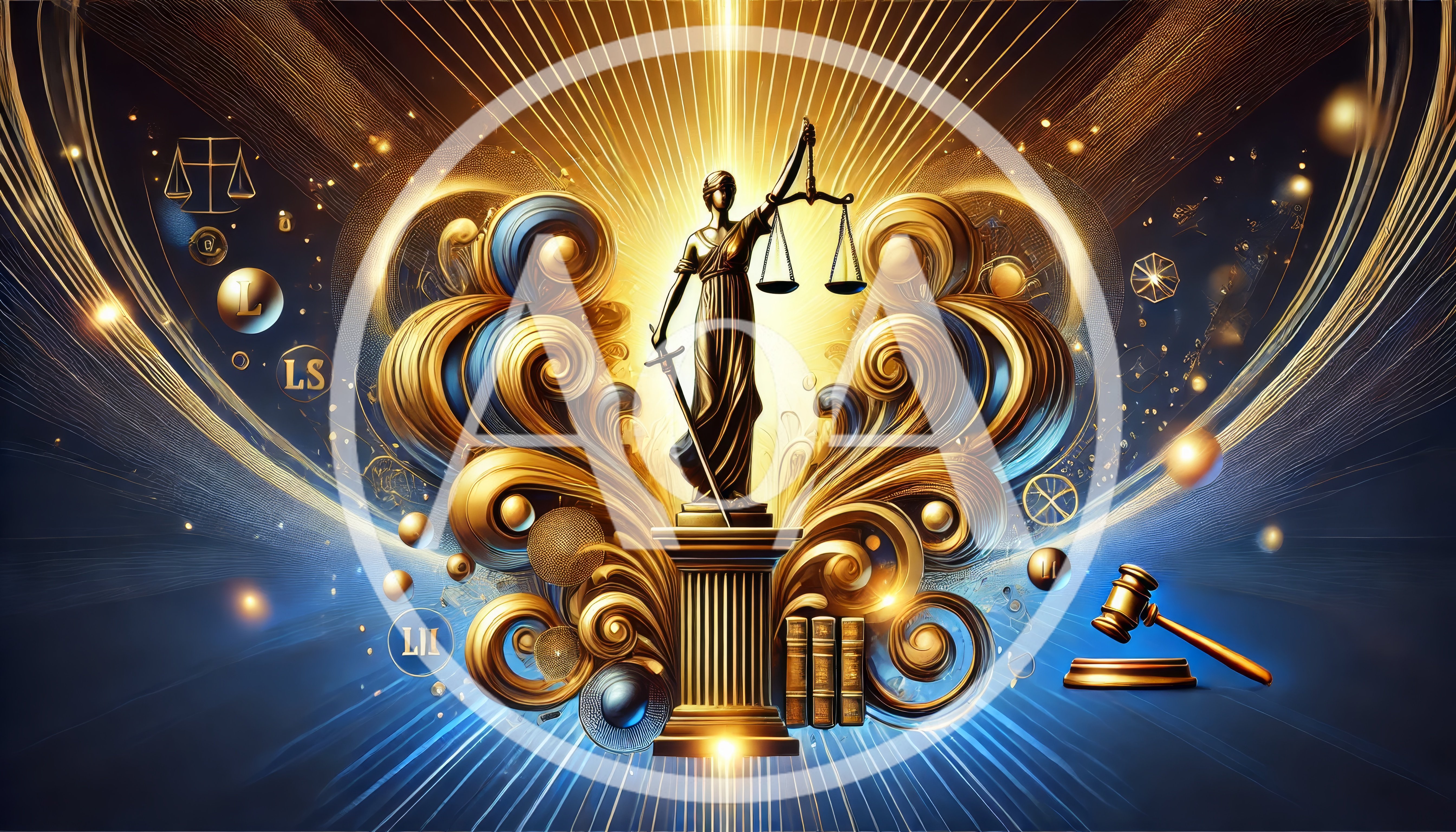 Lady Justice Statue With Golden Ornate Background