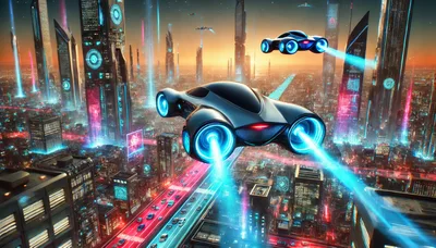 Futuristic Flying Cars Over A Neon Cyberpunk Cityscape