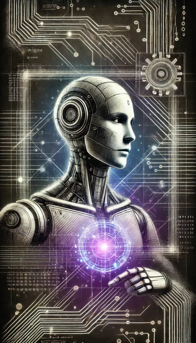Futuristic Android With Glowing Core And Circuitry Background