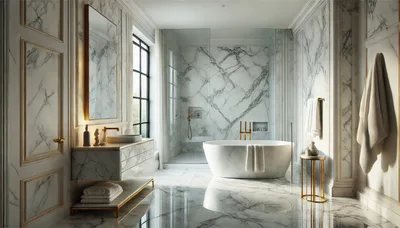 Luxury Marble Bathroom Interior With Freestanding Bathtub