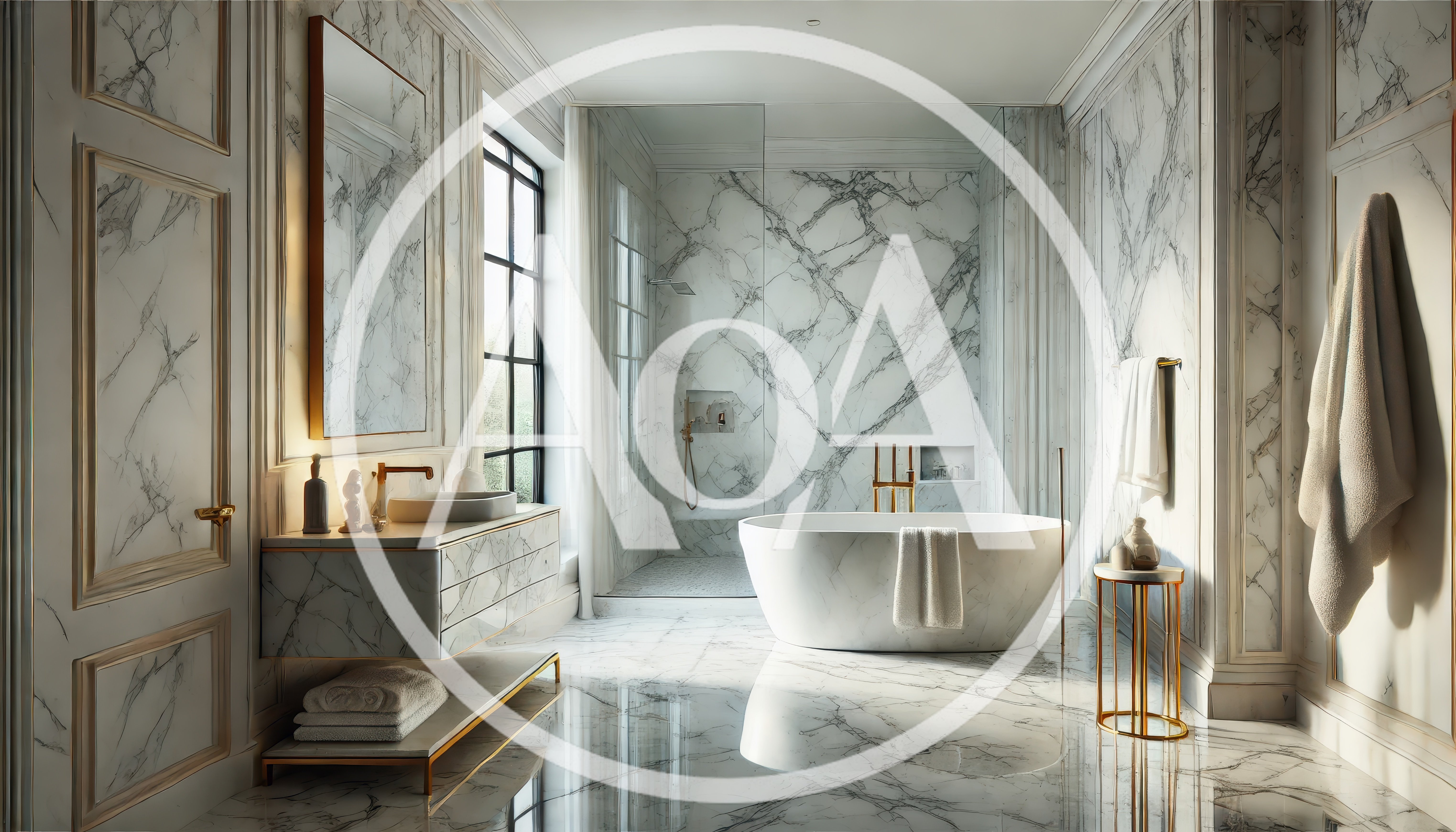 Luxury Marble Bathroom Interior With Freestanding Bathtub