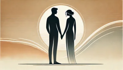 Silhouette Of A Couple Holding Hands Against A Sun