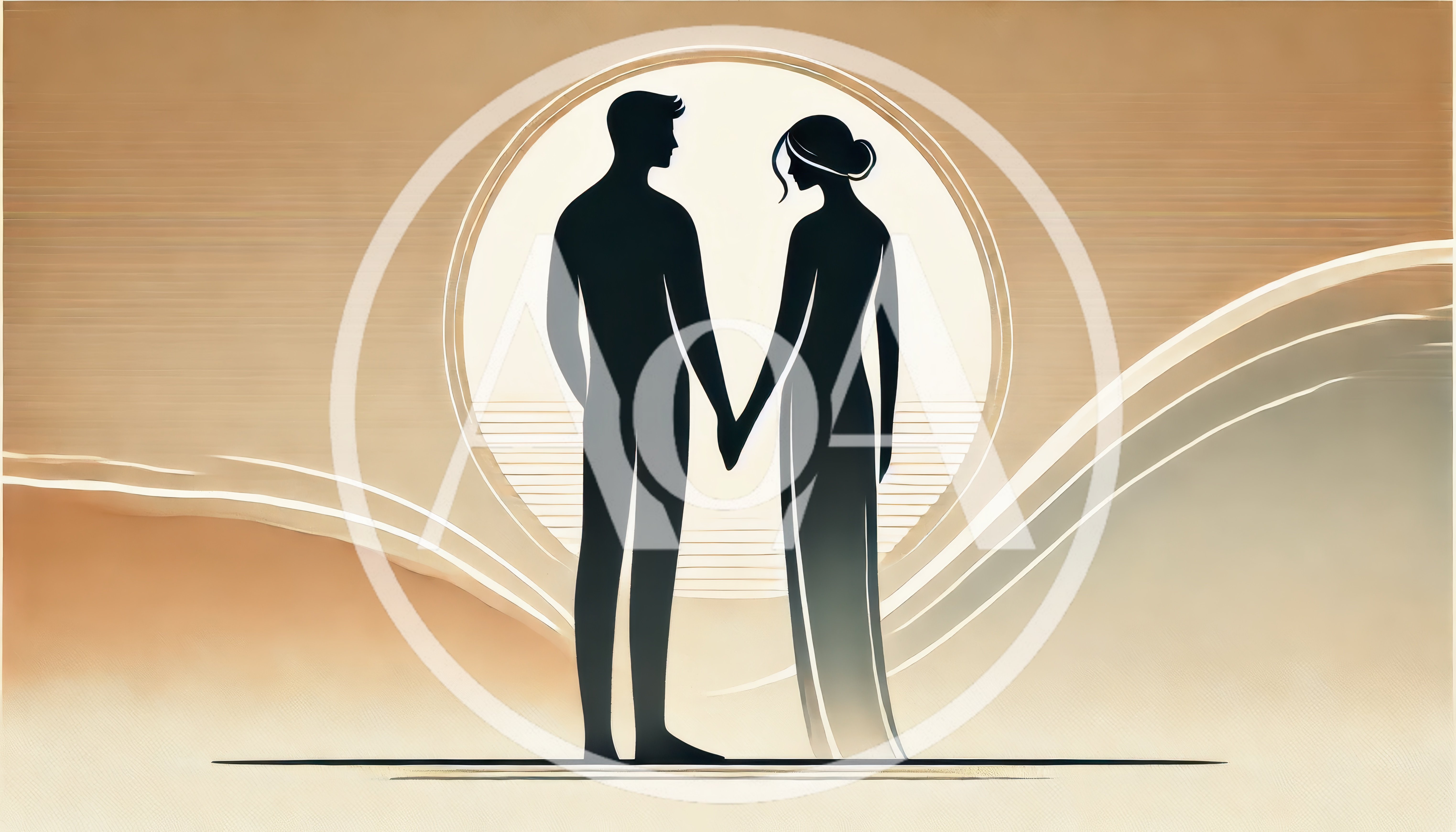 Silhouette Of A Couple Holding Hands Against A Sun