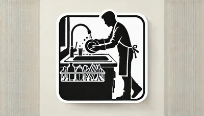 Minimalist Icon Of A Man Washing Dishes