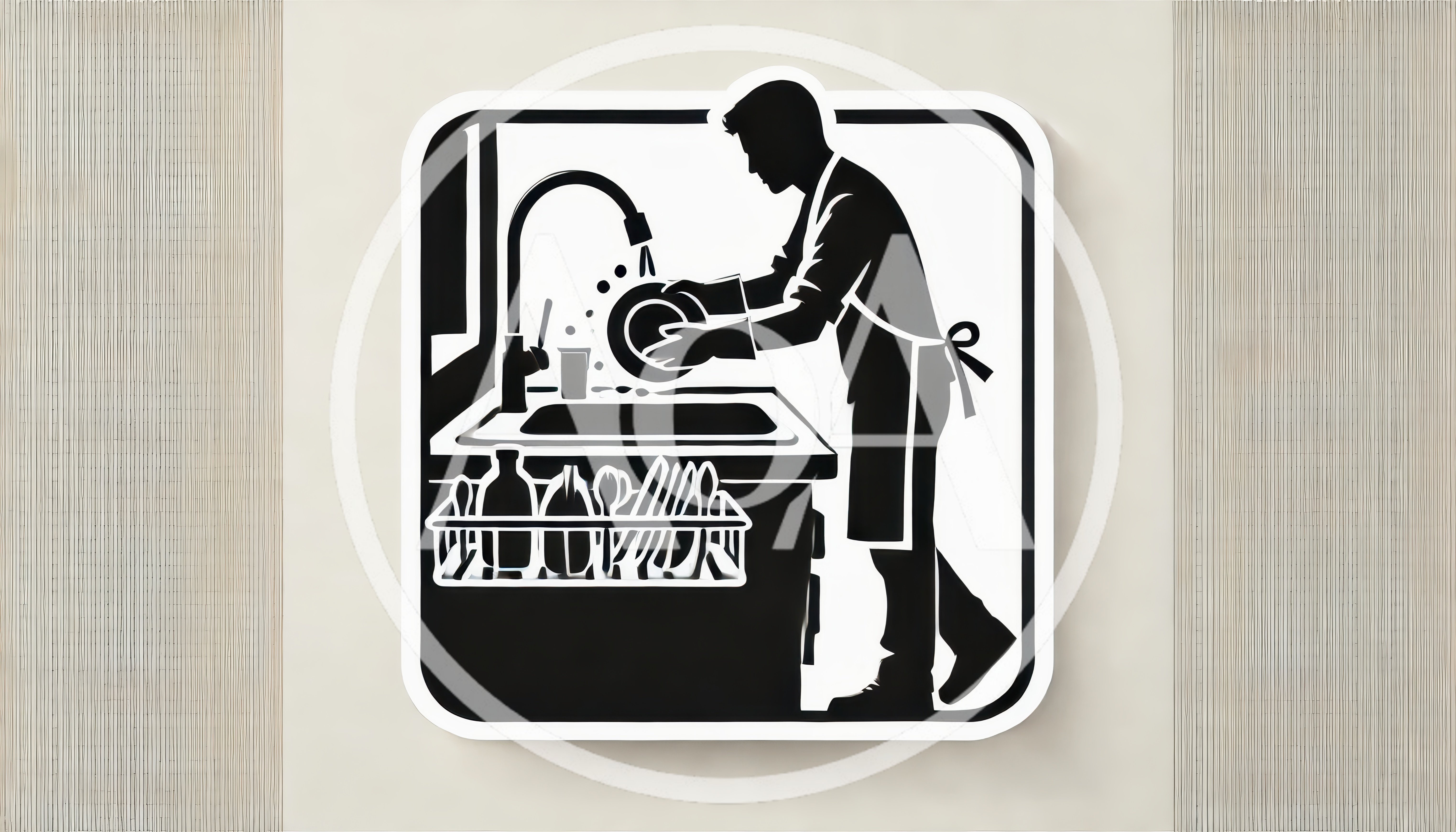 Minimalist Icon Of A Man Washing Dishes