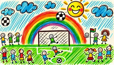 Children Drawing Of A Soccer Match