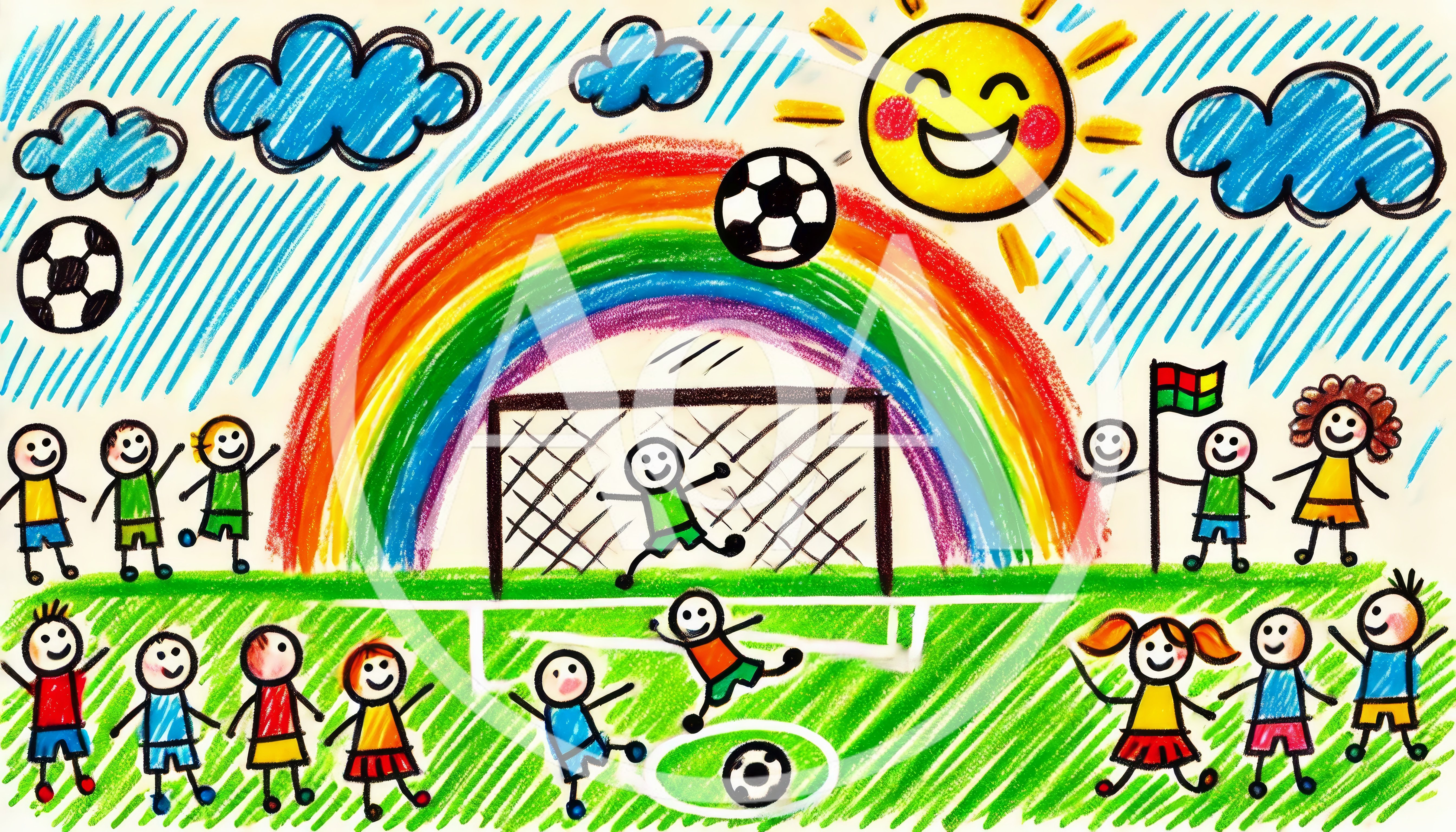 Children Drawing Of A Soccer Match