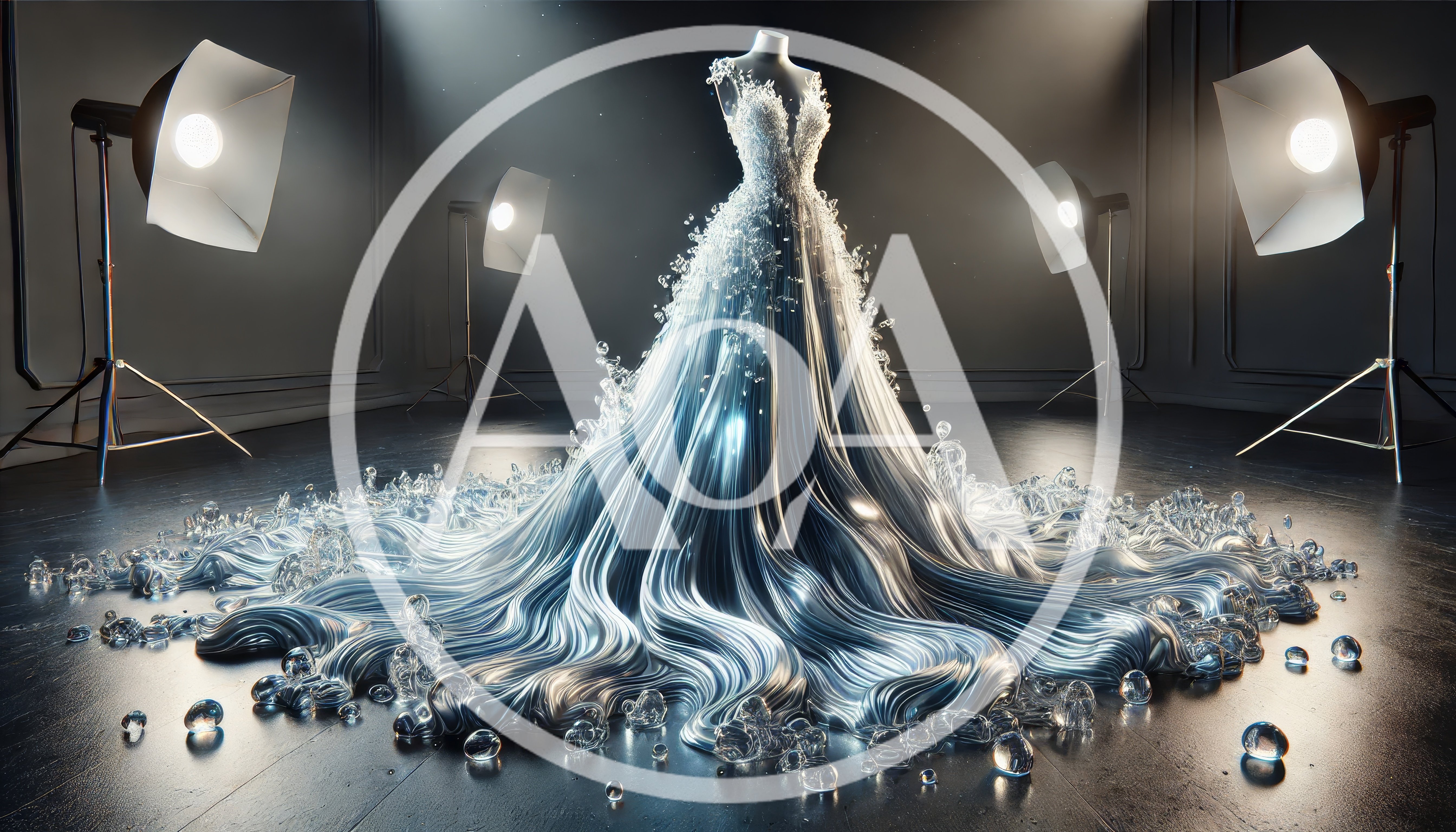 Mannequin Wearing A Liquid Silver Flowing Gown