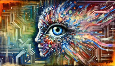 Abstract Digital Human Face With Circuit Board Patterns