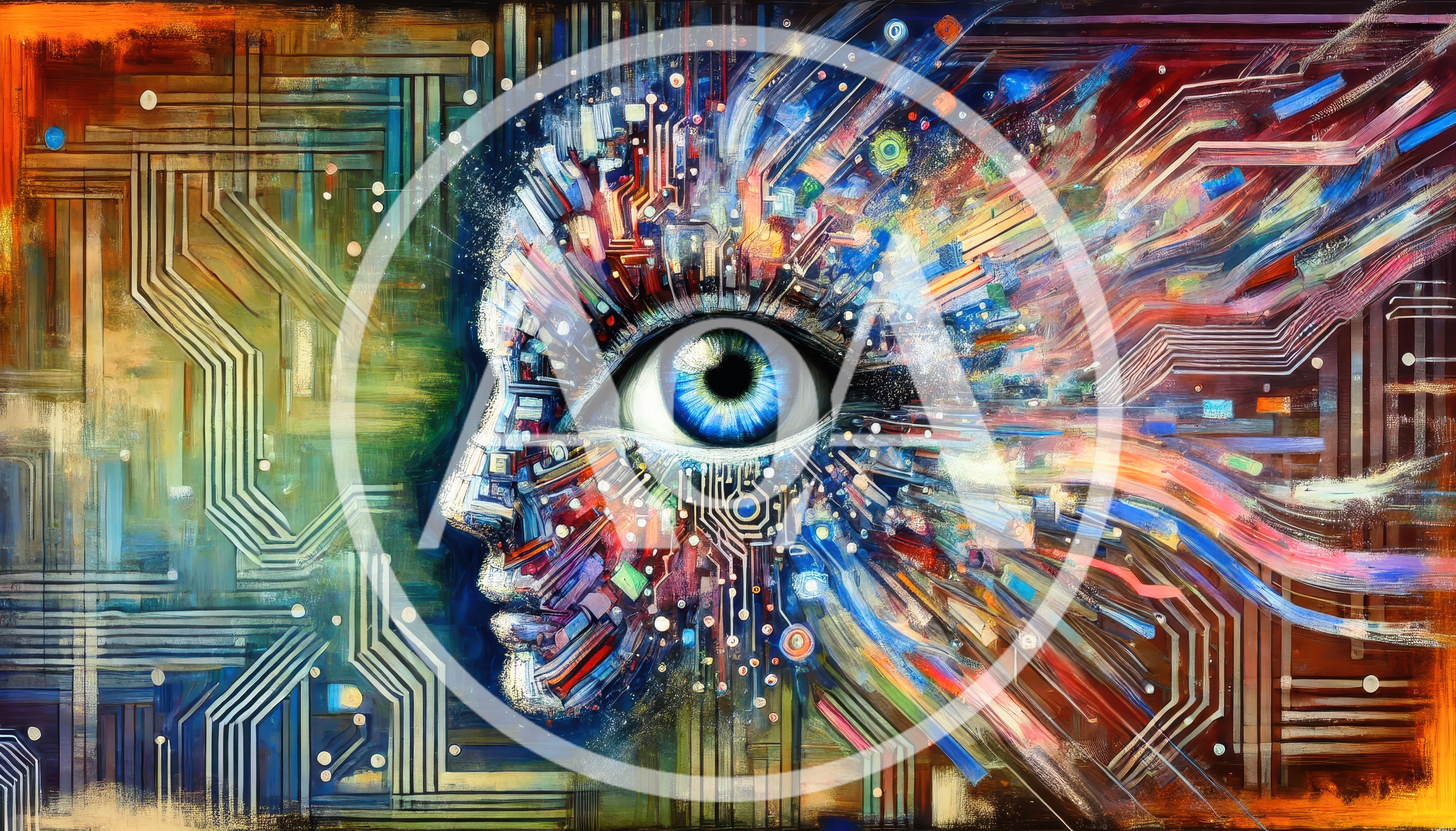 Abstract Digital Human Face With Circuit Board Patterns