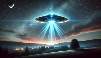 UFO Hovering Over Rural Landscape at Night
