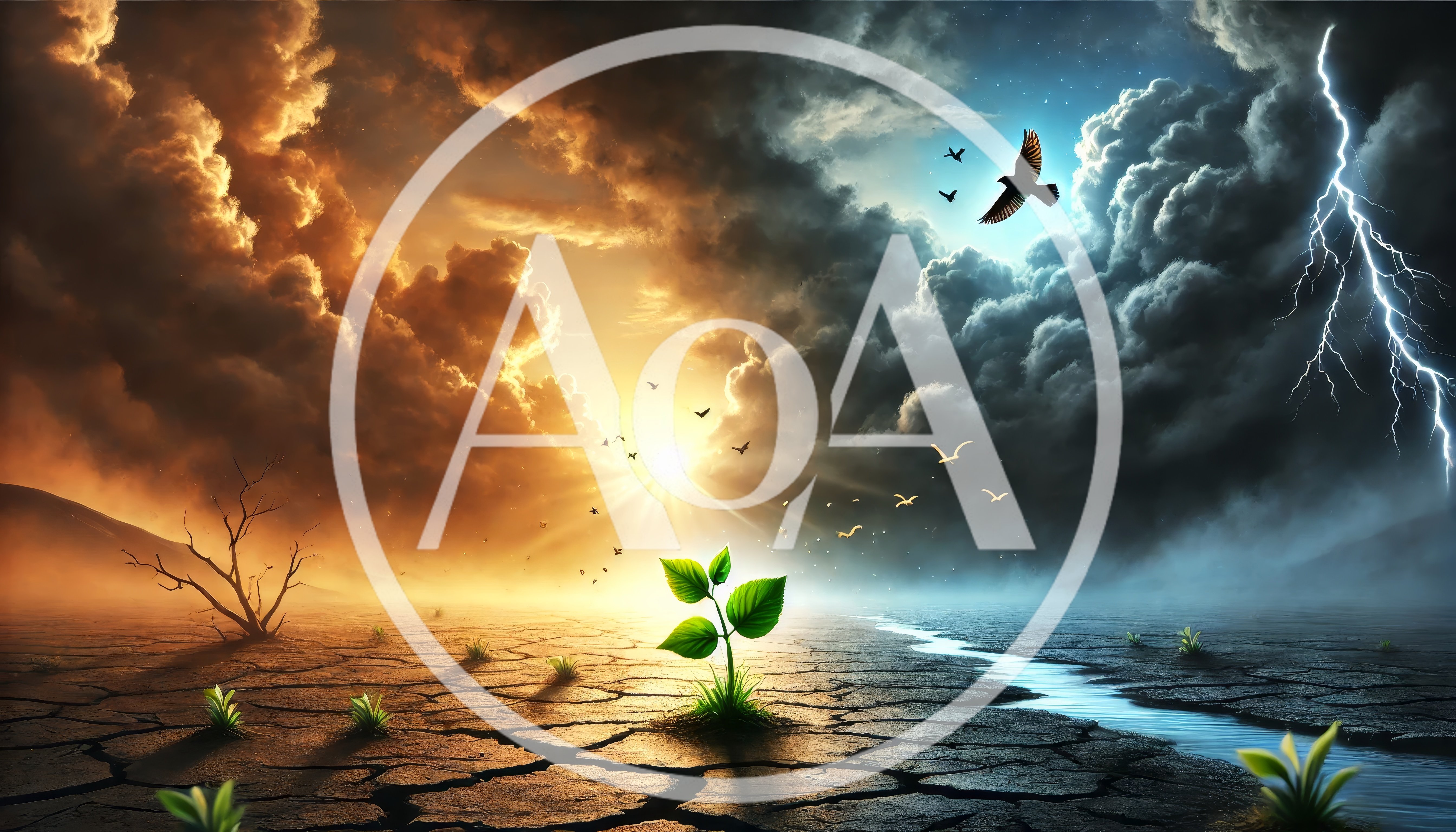 Conceptual Landscape With A Sprouting Plant And Stormy Sky
