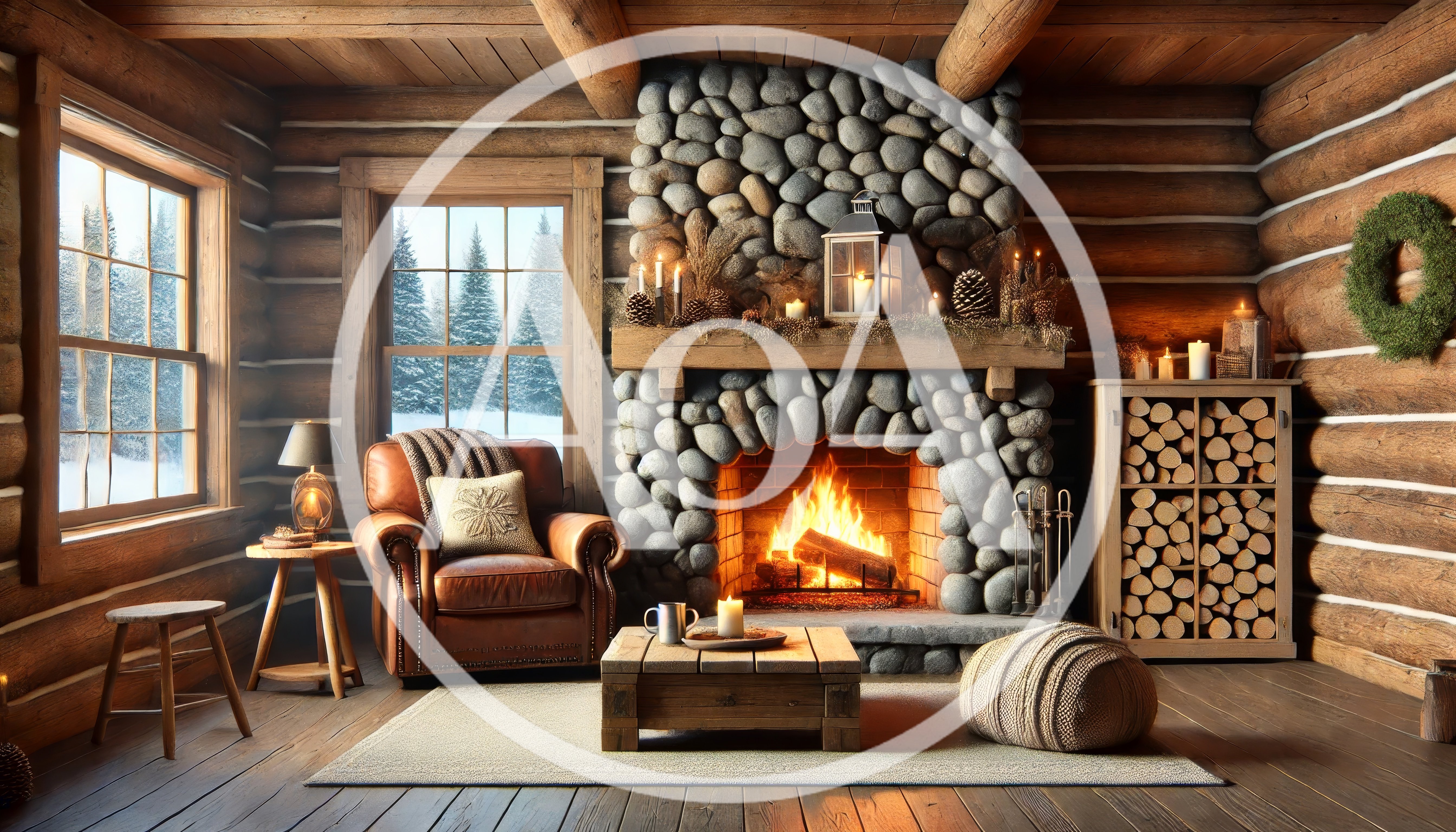 Cozy Log Cabin Living Room With Fireplace