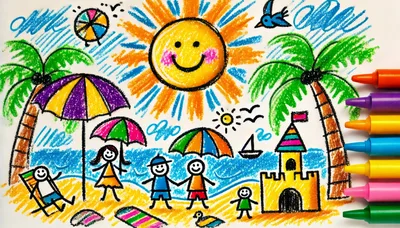 Children Drawing Of A Sunny Beach Vacation