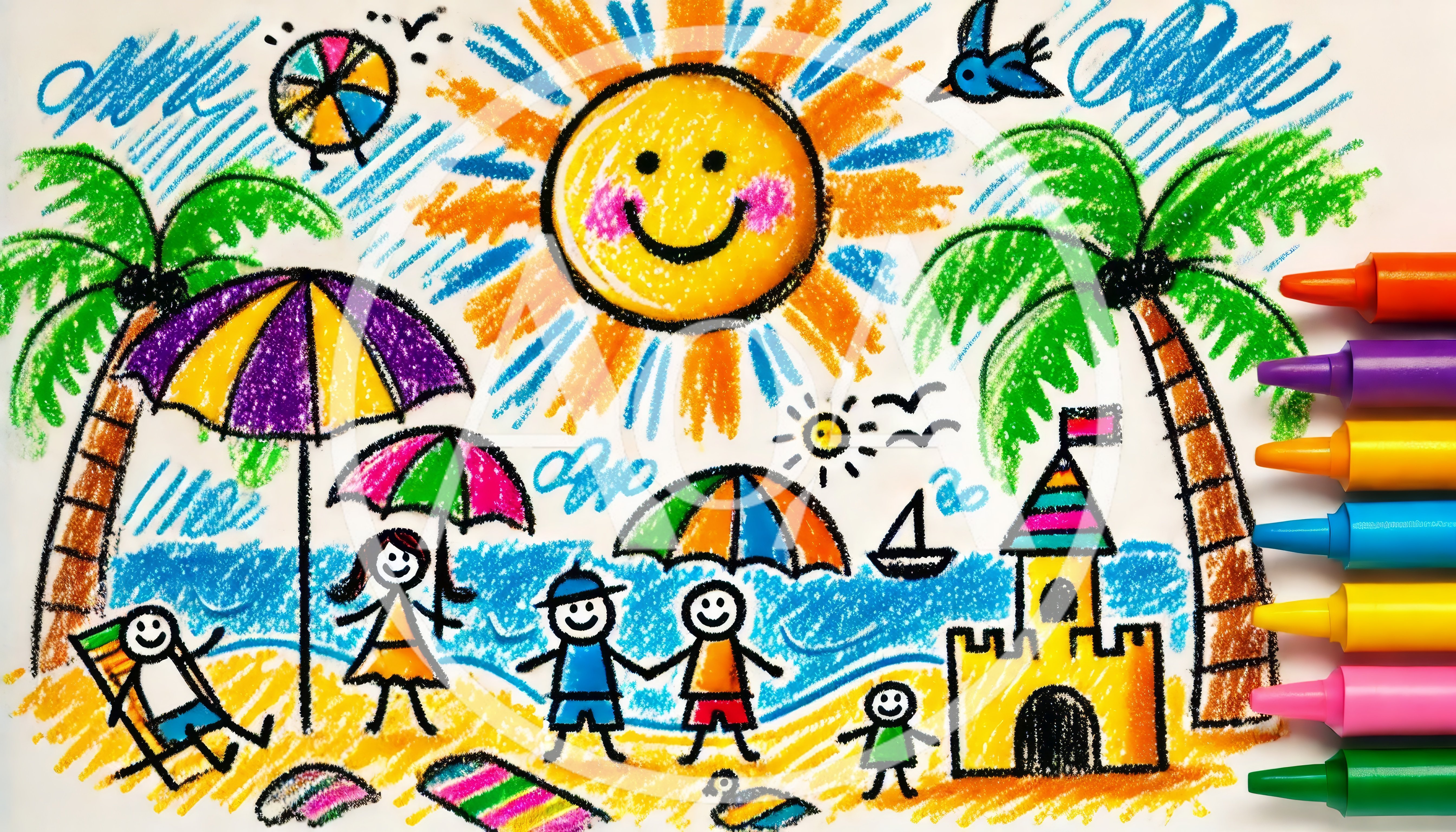 Children Drawing Of A Sunny Beach Vacation