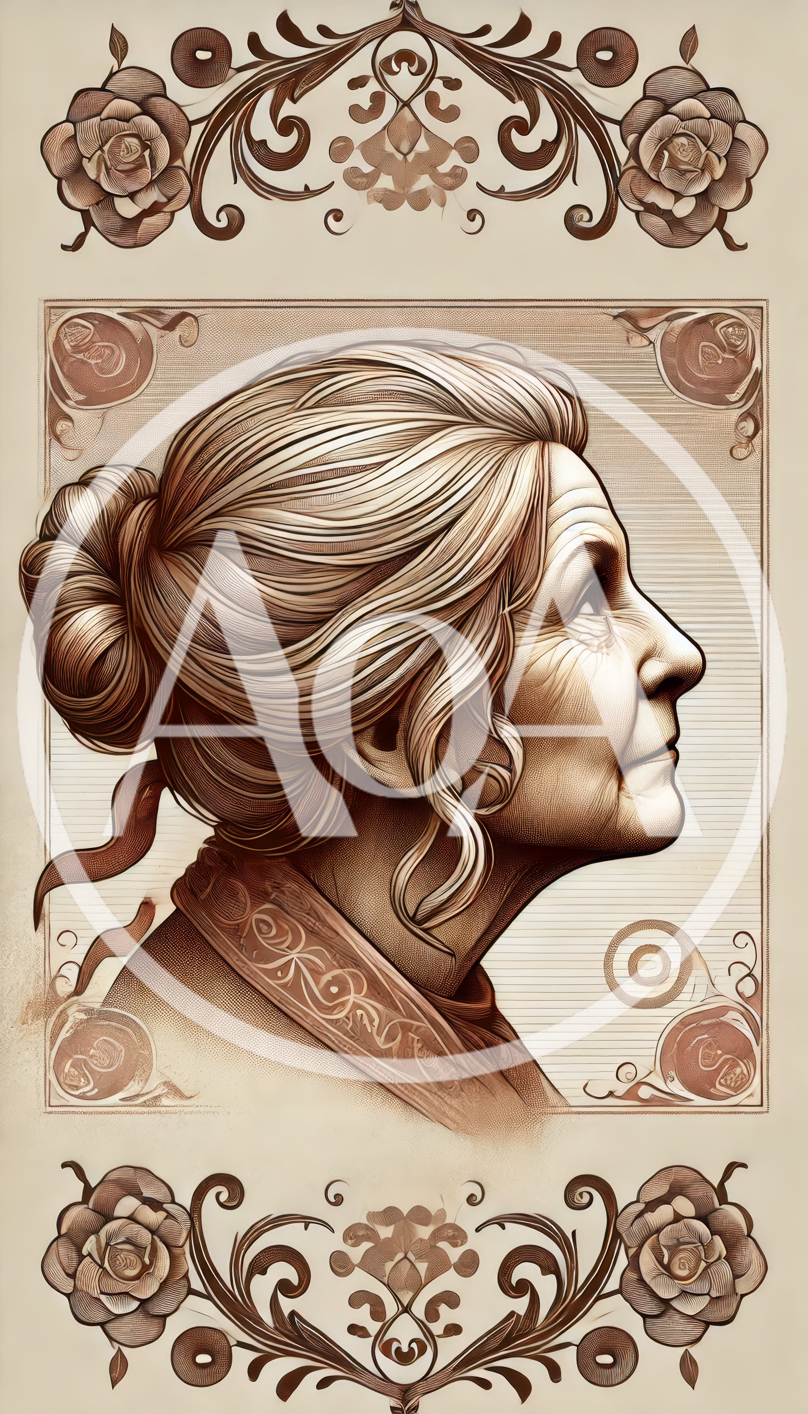 Vintage Engraving Style Portrait Of An Elderly Woman