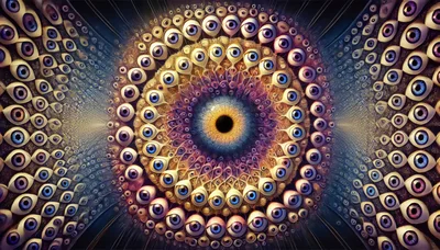 Surreal Fractal Mandala Composed Of Countless Human Eyes