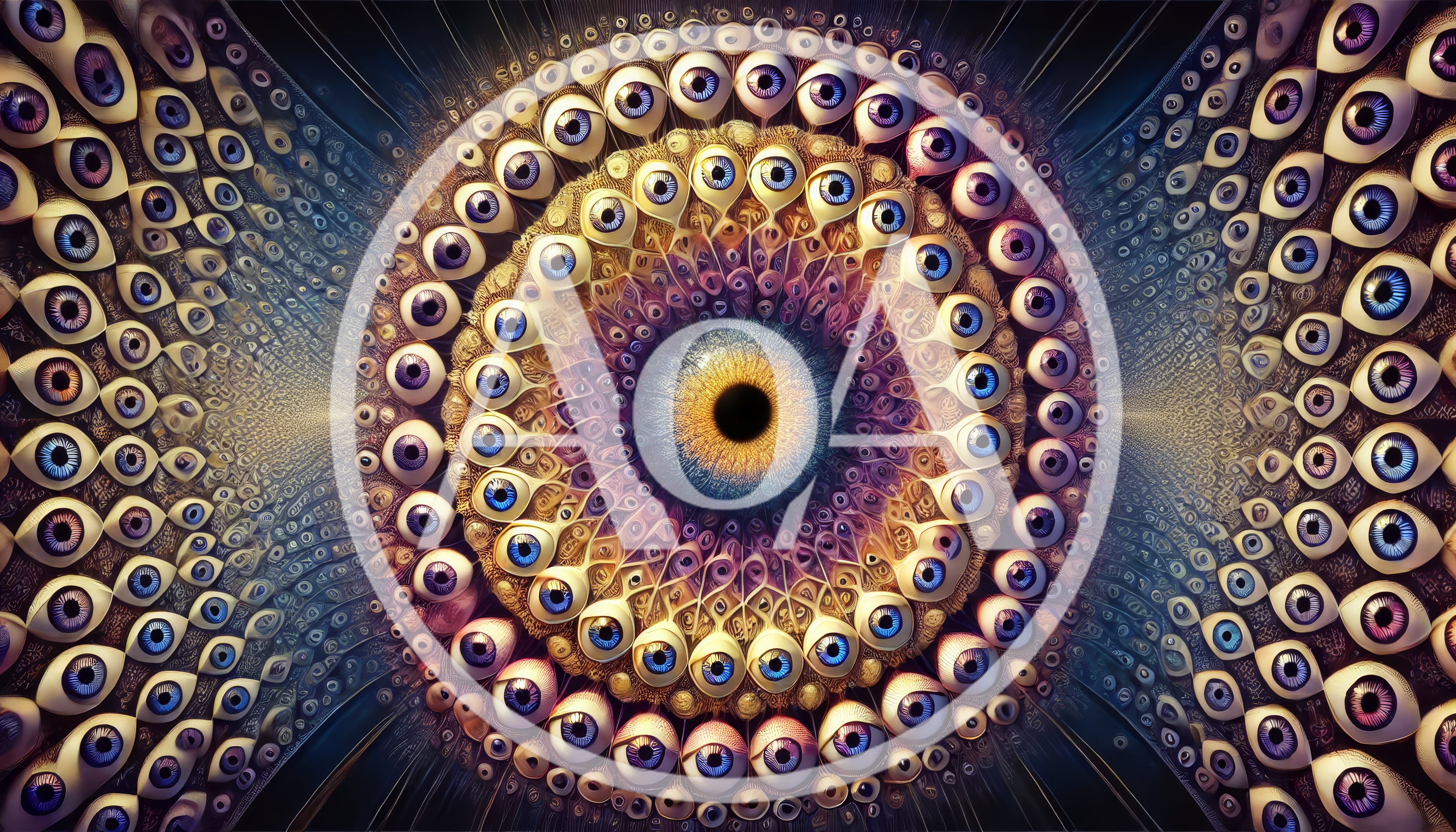 Surreal Fractal Mandala Composed Of Countless Human Eyes