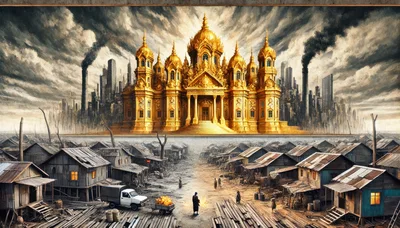 Surreal Contrast Between Golden Palace and Impoverished Slum
