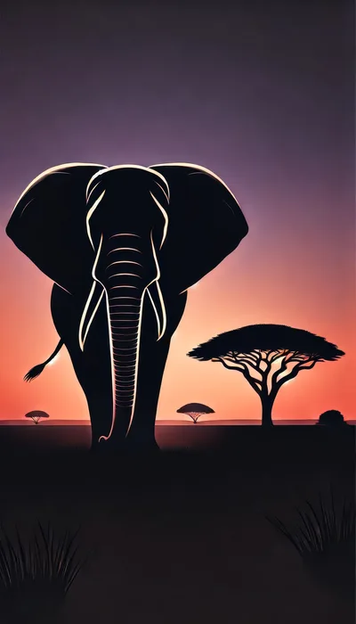 Majestic African Elephant Silhouette At Sunset