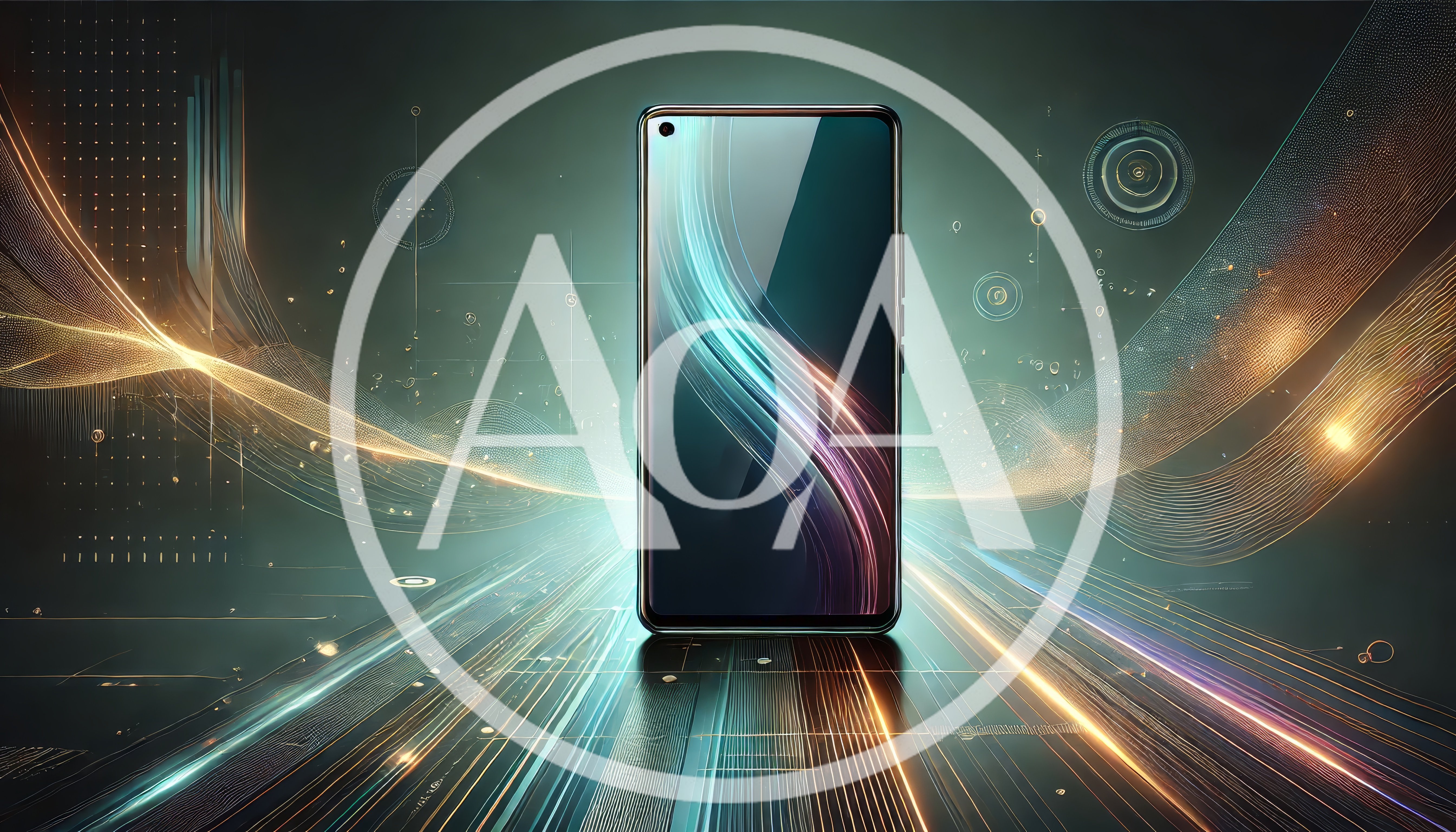 Smartphone Displaying Abstract Digital Light Waves