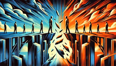 Conceptual Illustration Of Two Opposing Groups Divided By Chasm