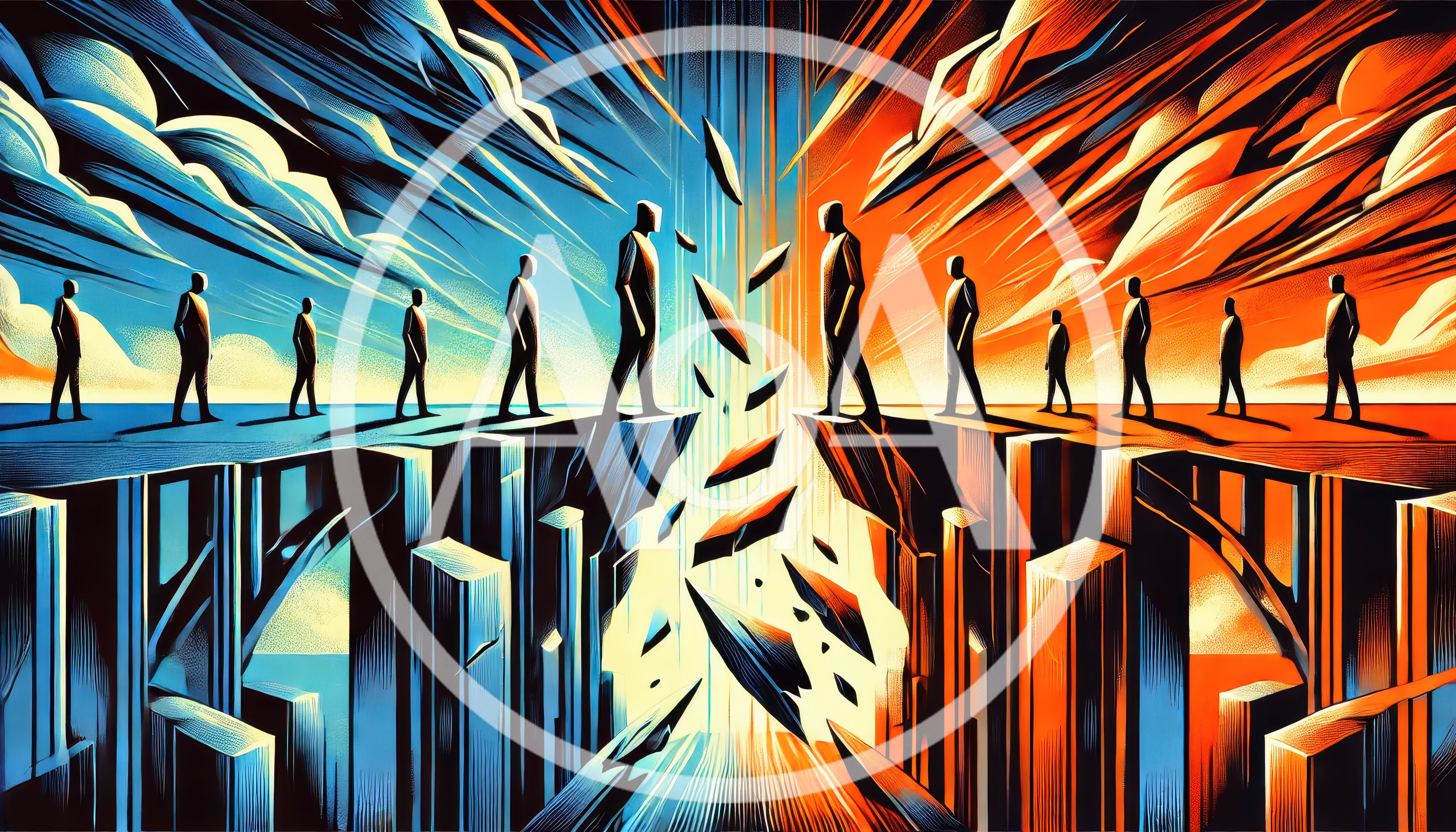 Conceptual Illustration Of Two Opposing Groups Divided By Chasm