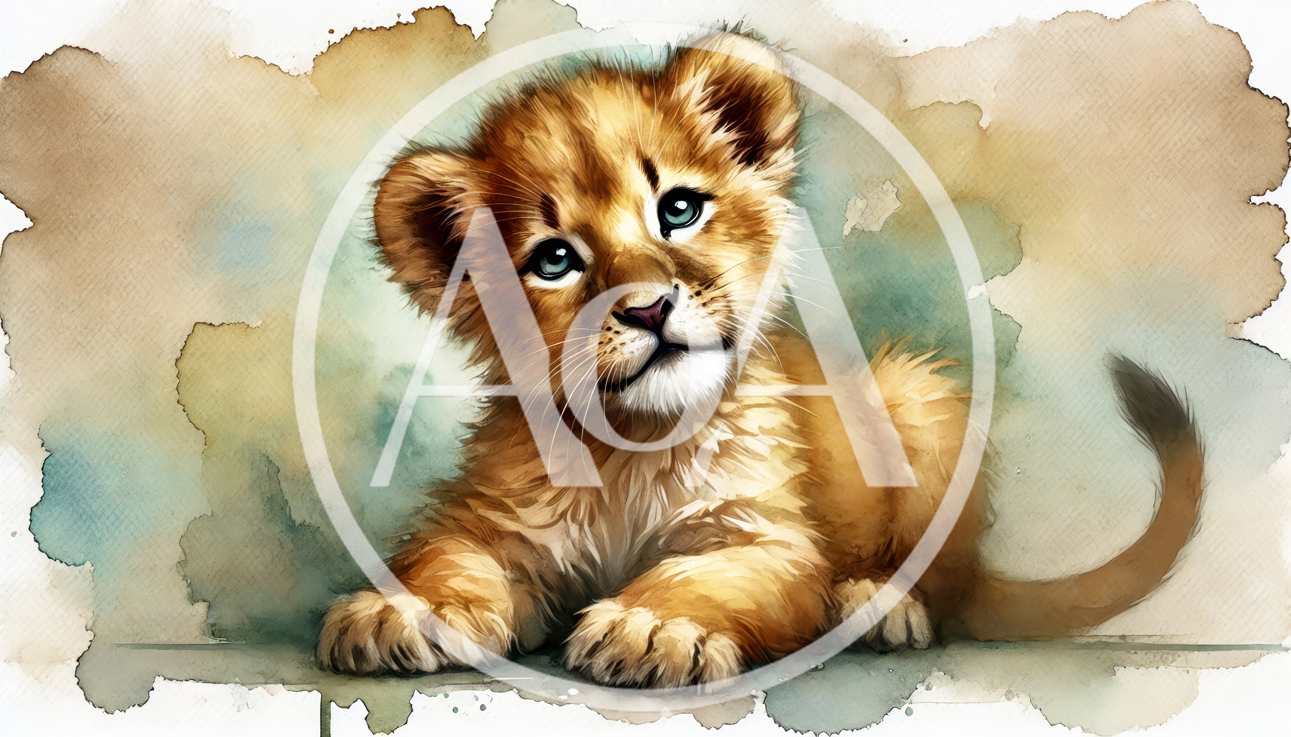 Watercolor Illustration Of A Cute Lion Cub