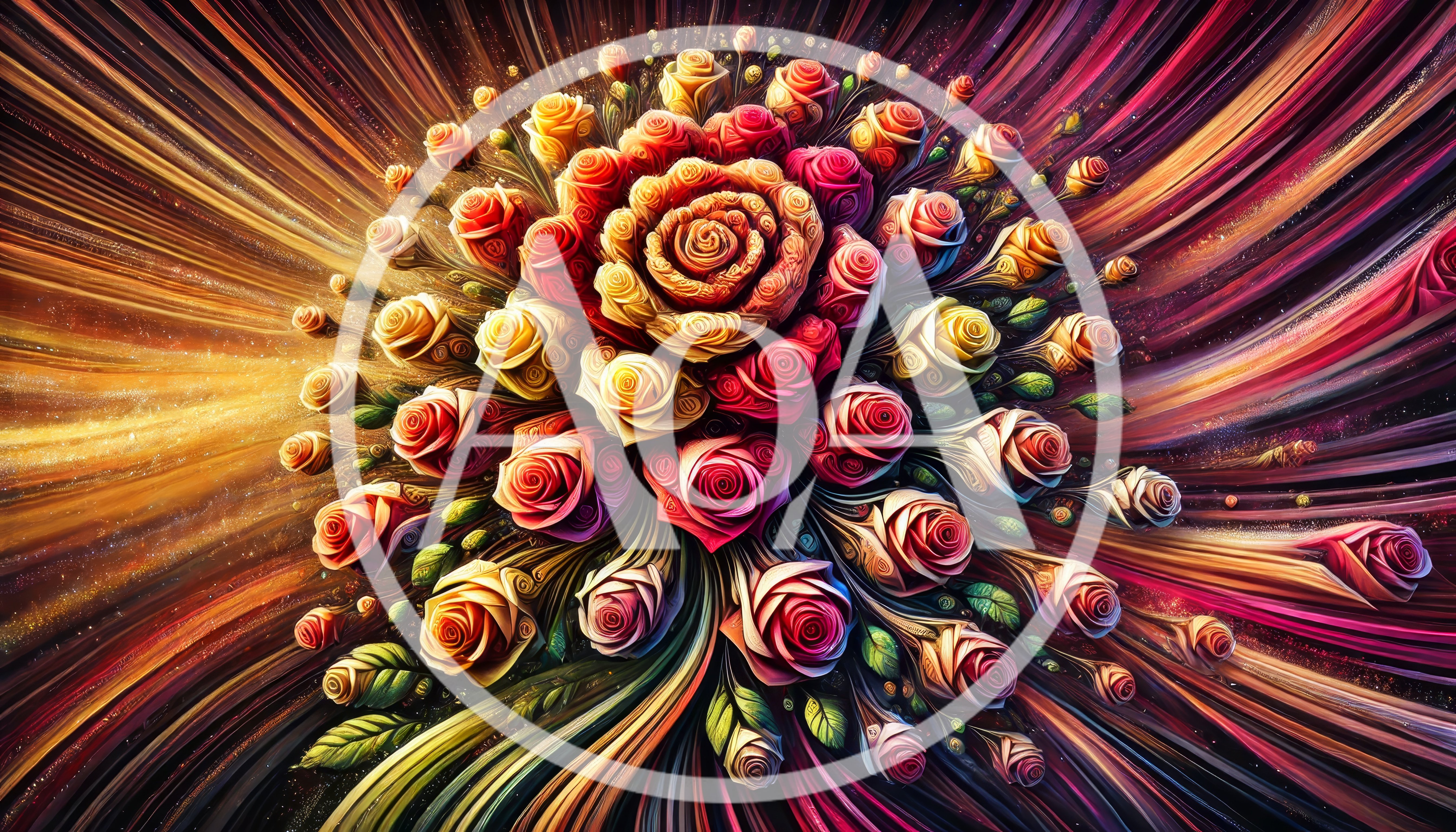 Abstract Floral Bouquet With Radiant Light Streaks