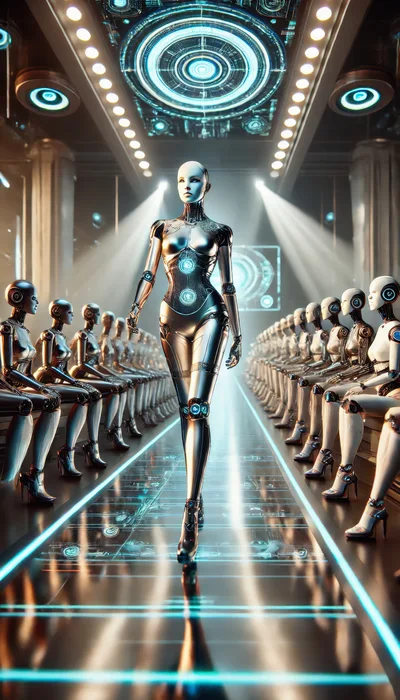 Futuristic Android Fashion Show Runway Walk