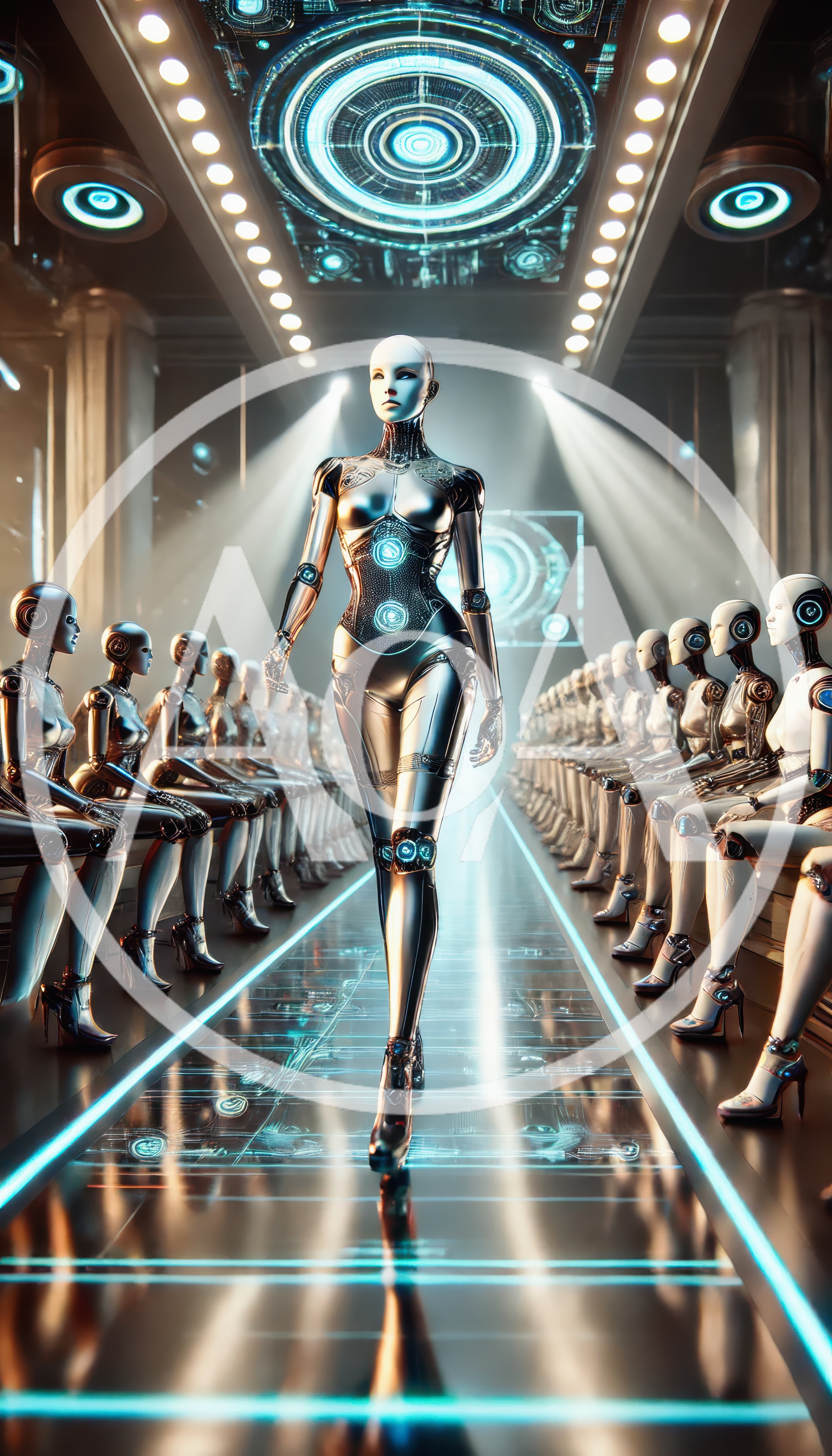 Futuristic Android Fashion Show Runway Walk