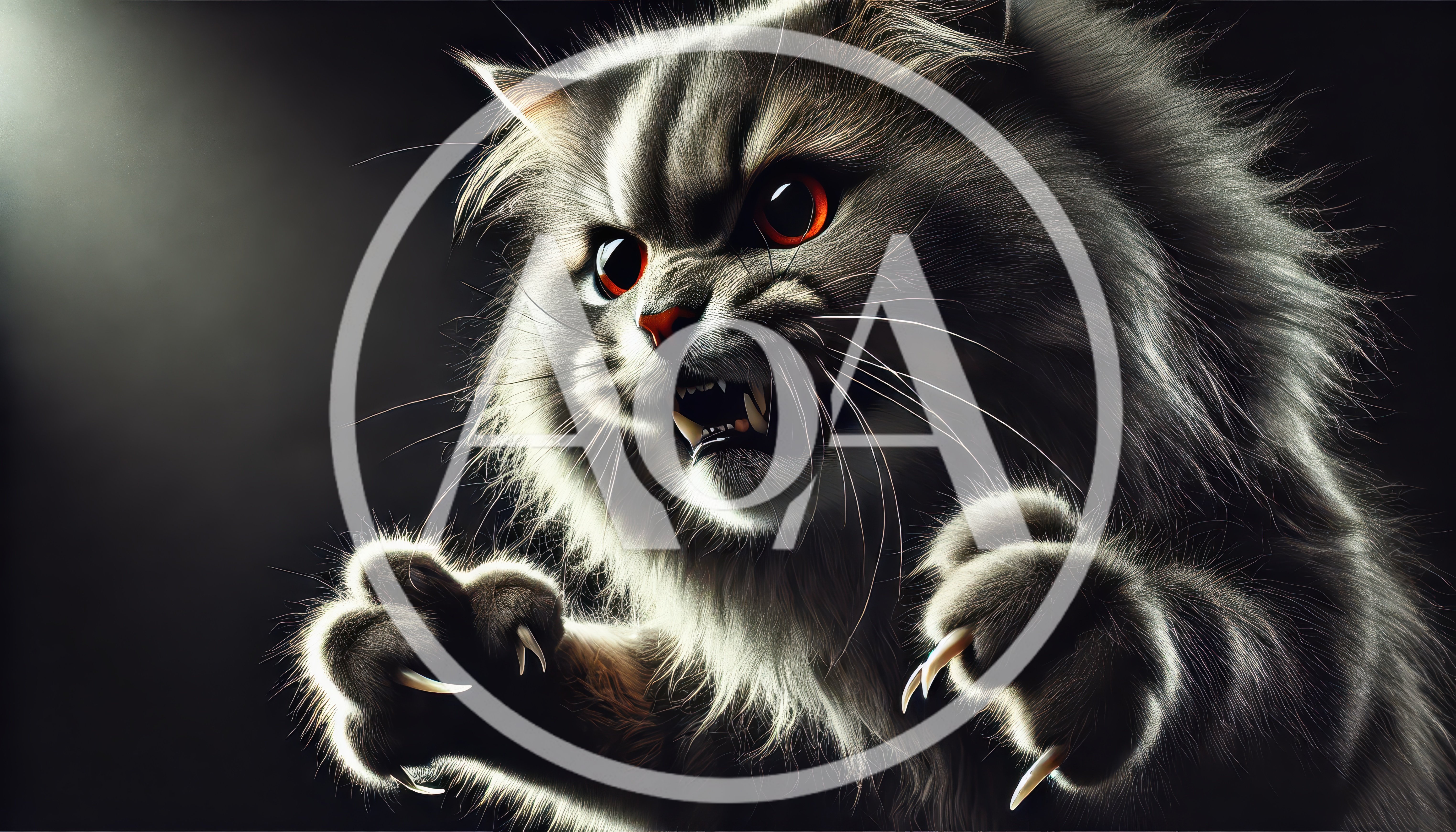 Aggressive Fluffy Cat With Glowing Red Eyes
