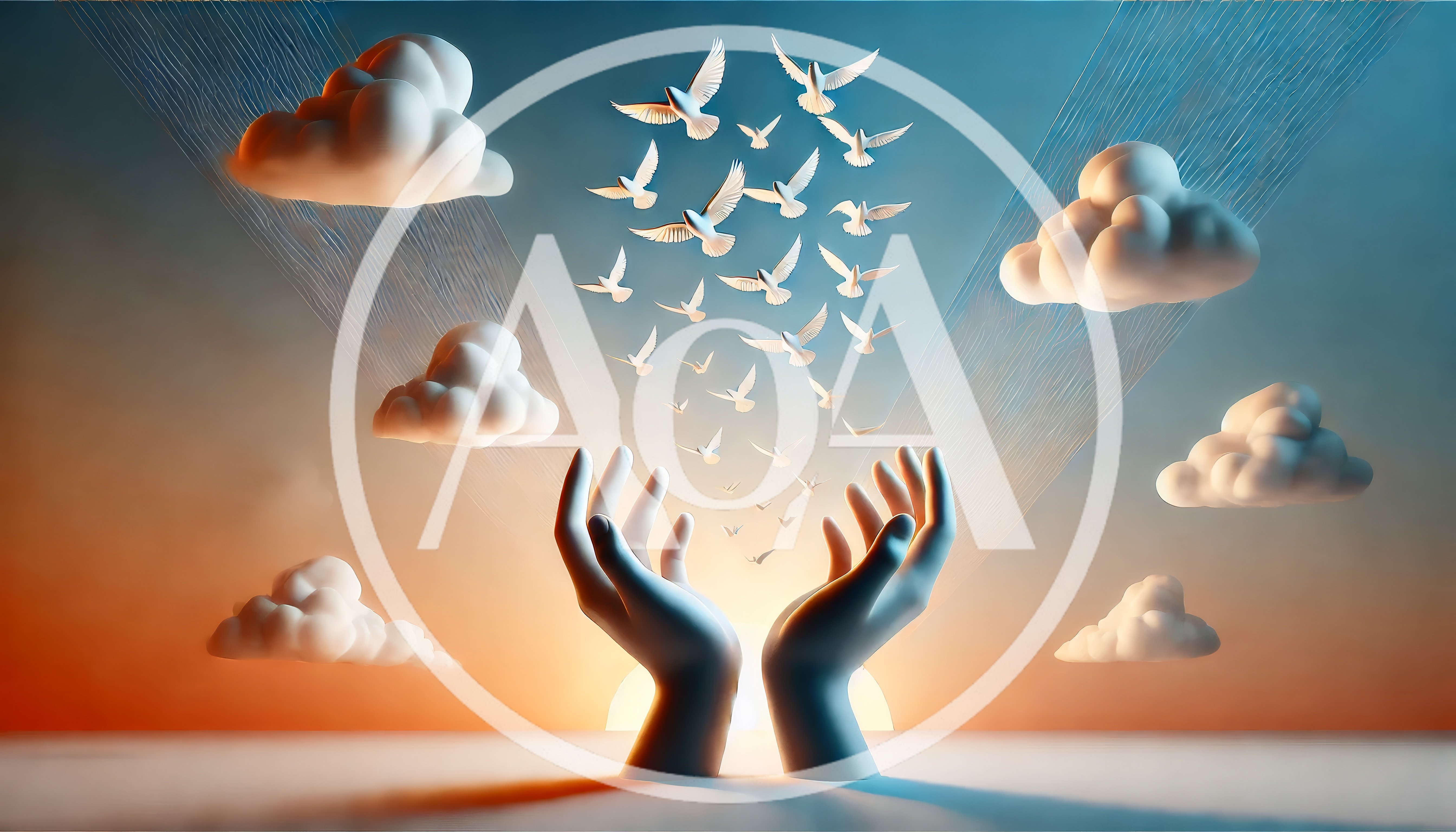3D Rendered Hands Releasing A Flock Of Doves
