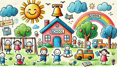 Children Playing At School Playground Drawing
