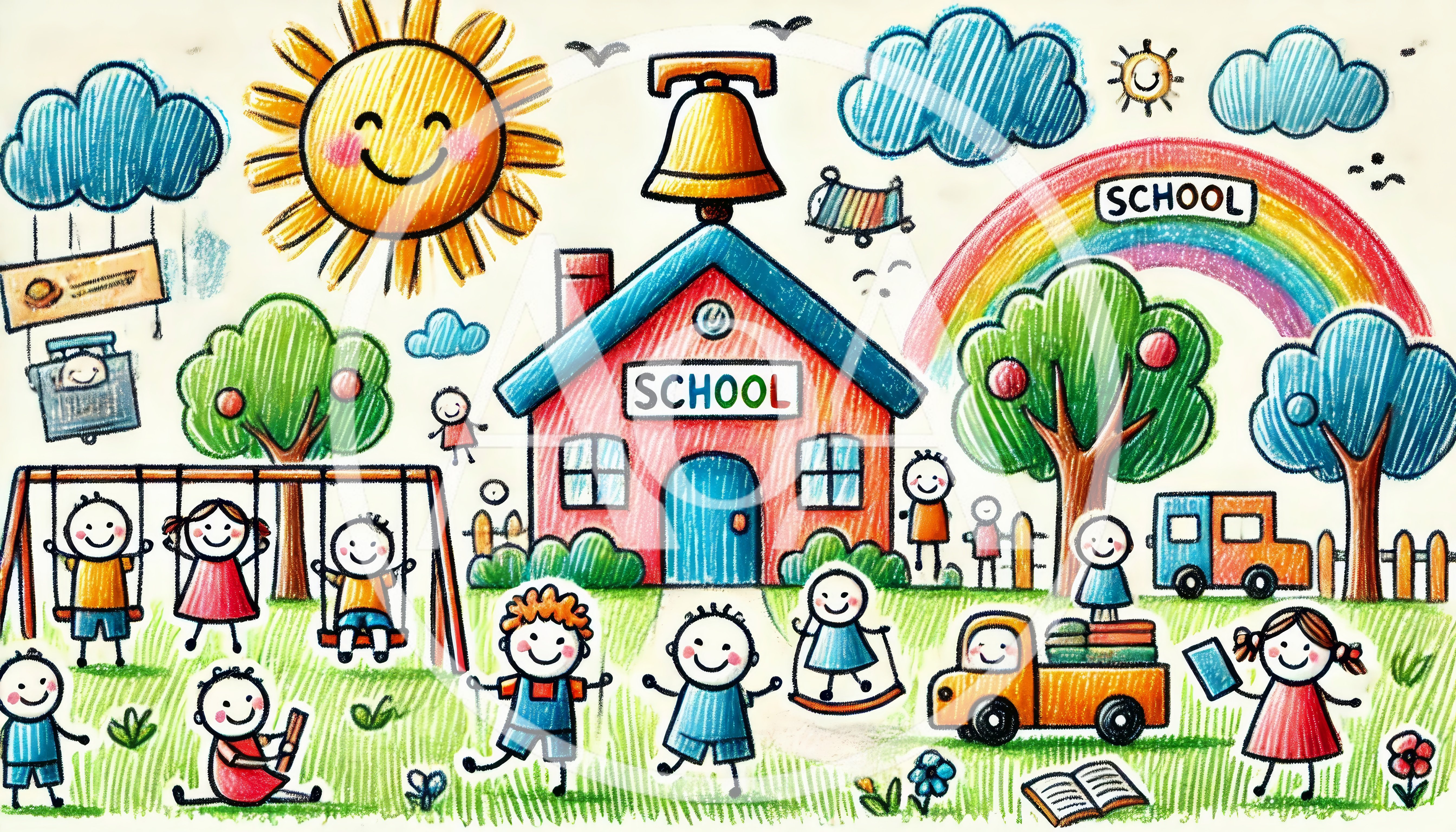 Children Playing At School Playground Drawing