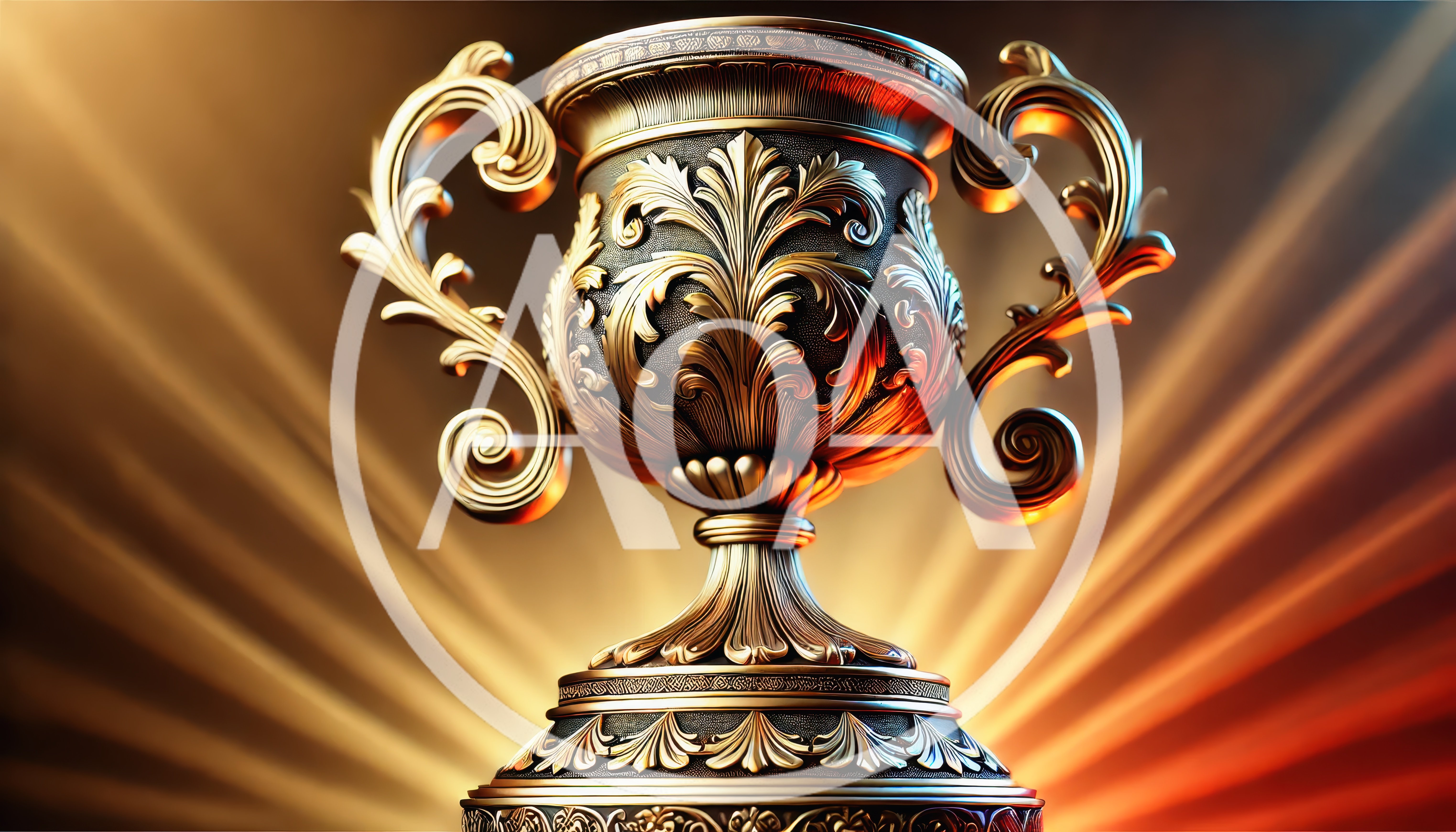 Ornate Golden Trophy Cup With Radiant Background