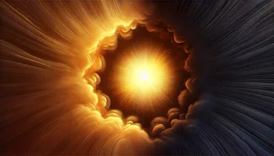 Abstract Golden Light Burst With Dark Cloud Tunnel