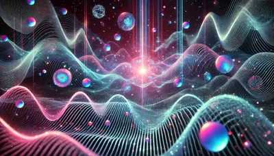 Abstract Digital Waves With Floating Glowing Spheres
