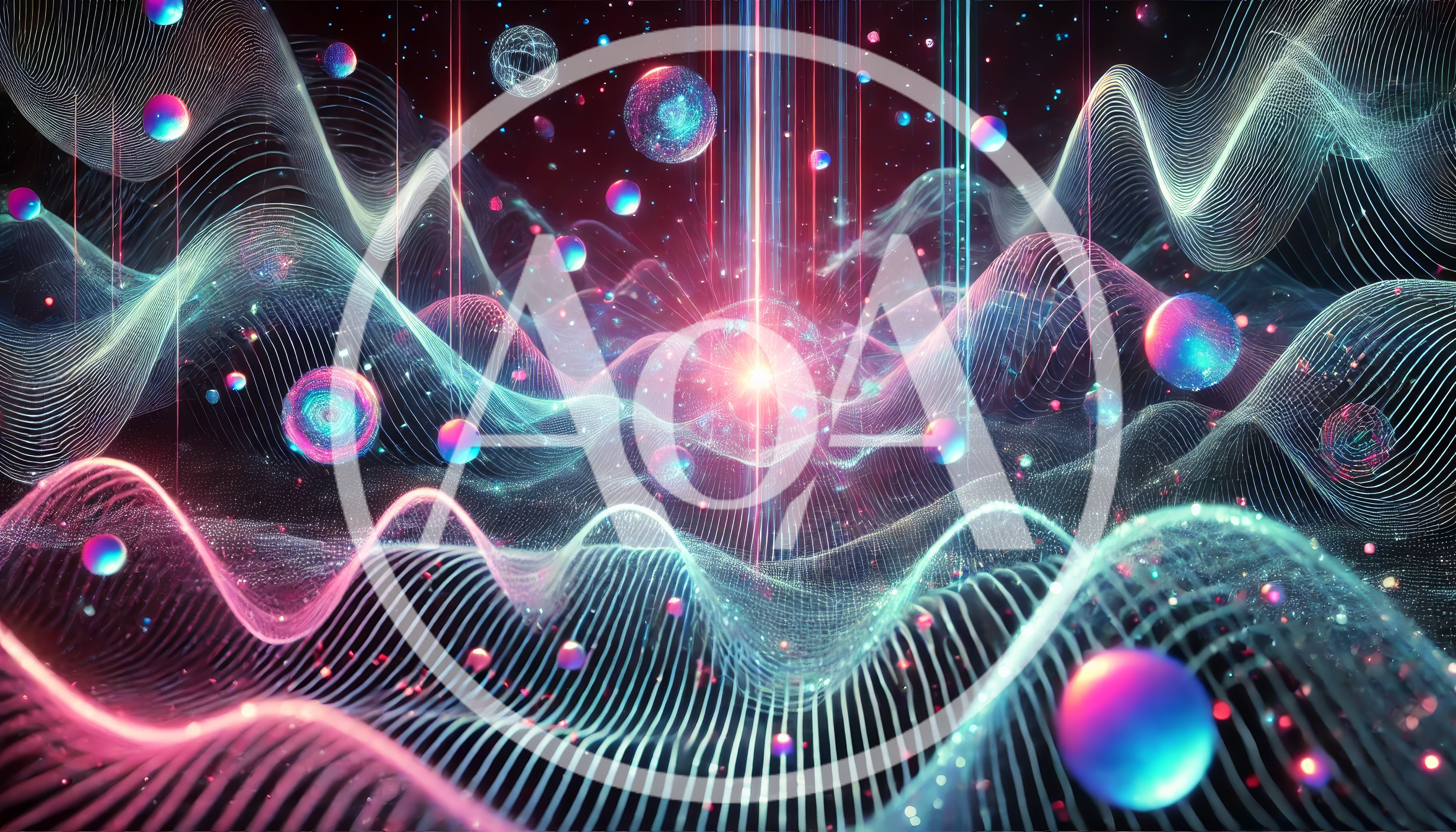 Abstract Digital Waves With Floating Glowing Spheres