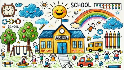 Childrens Drawing Of A School Playground Scene