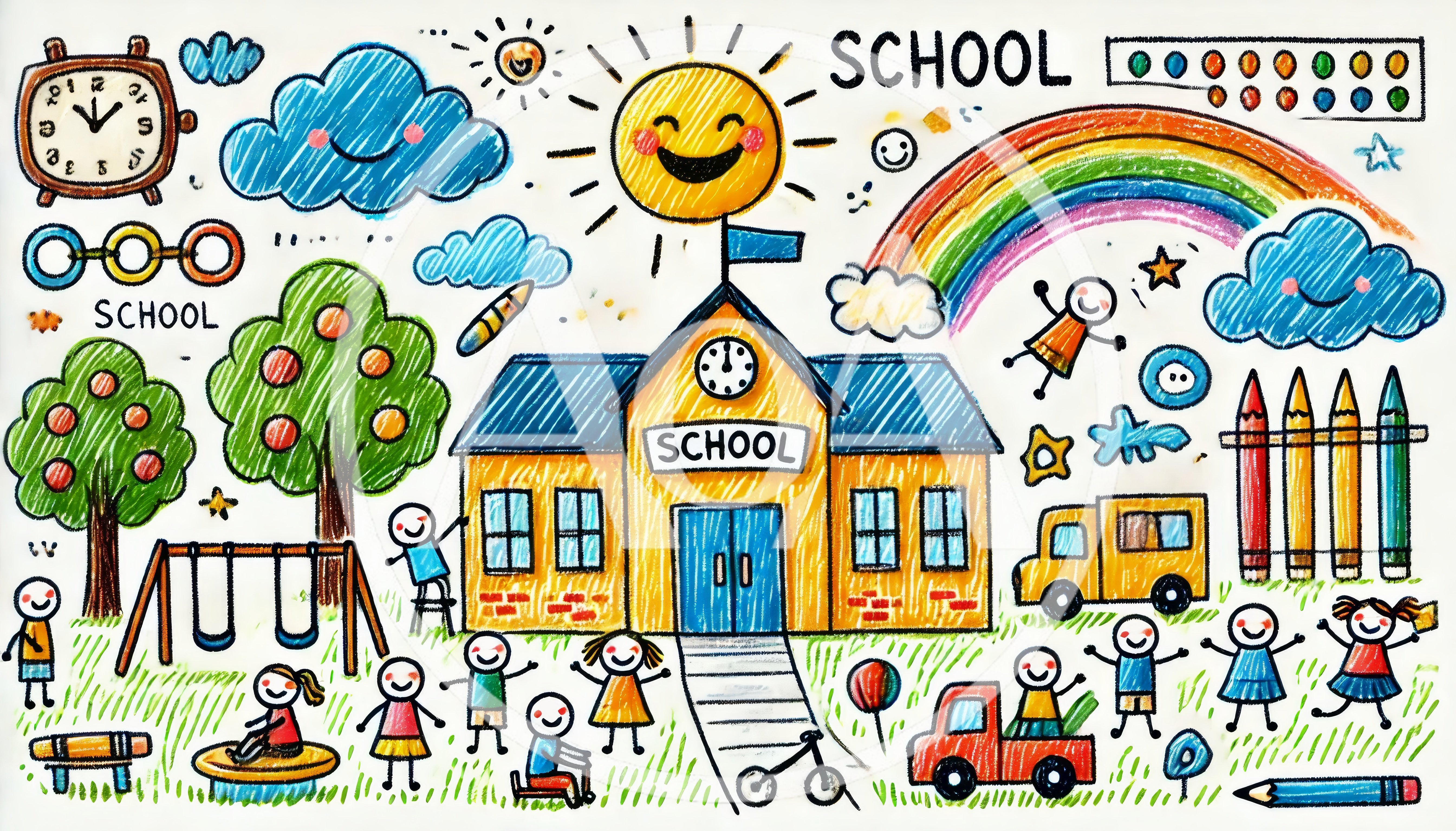 Childrens Drawing Of A School Playground Scene