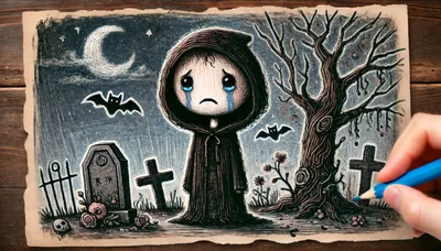 Hand Drawing A Sad Grim Reaper Illustration