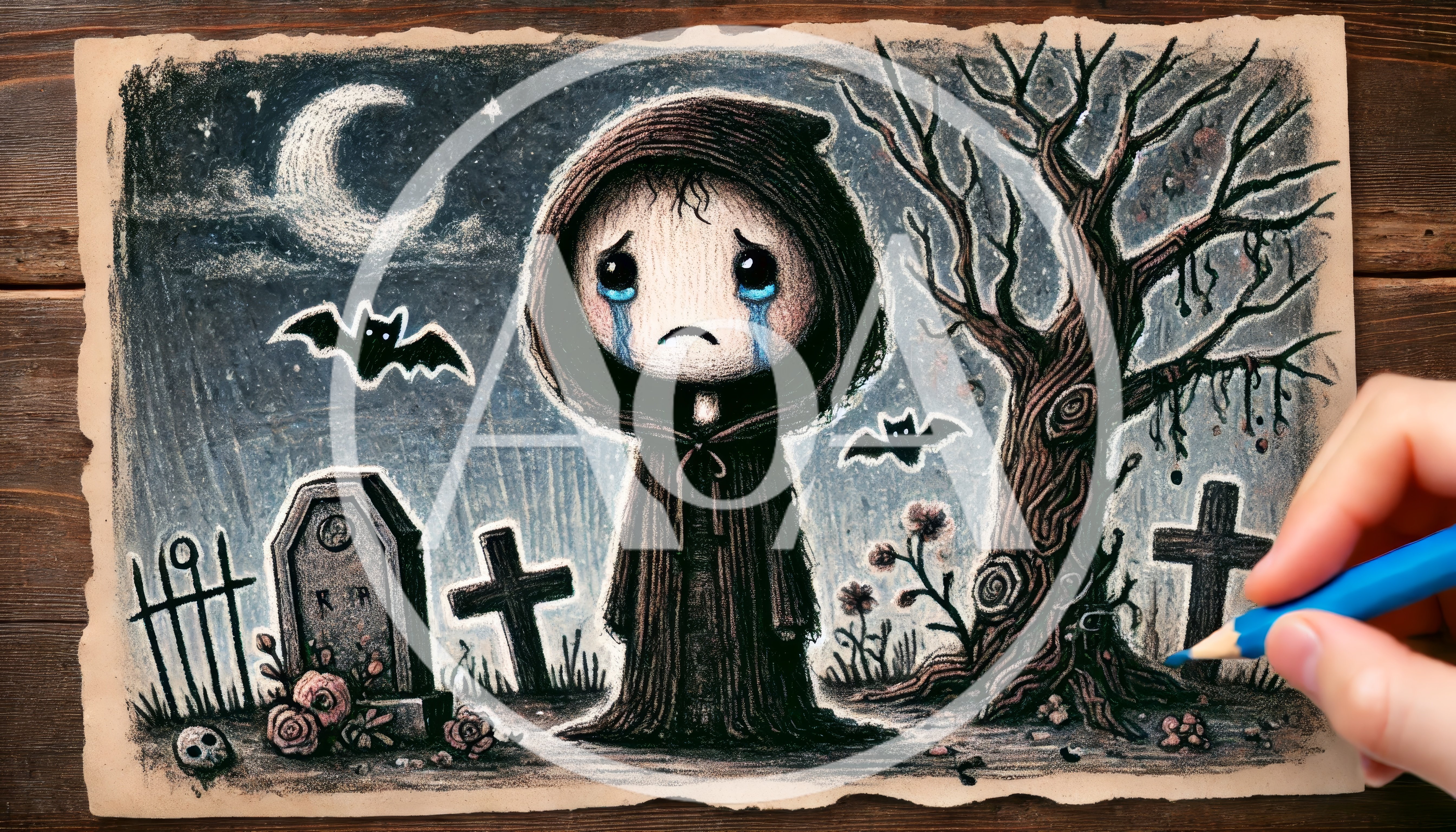 Hand Drawing A Sad Grim Reaper Illustration