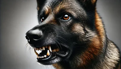 Aggressive German Shepherd Dog Snarling Close Up