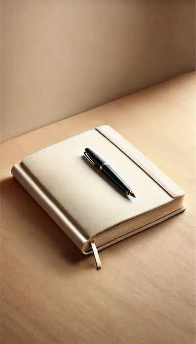 Black Fountain Pen Resting On A Closed Beige Notebook