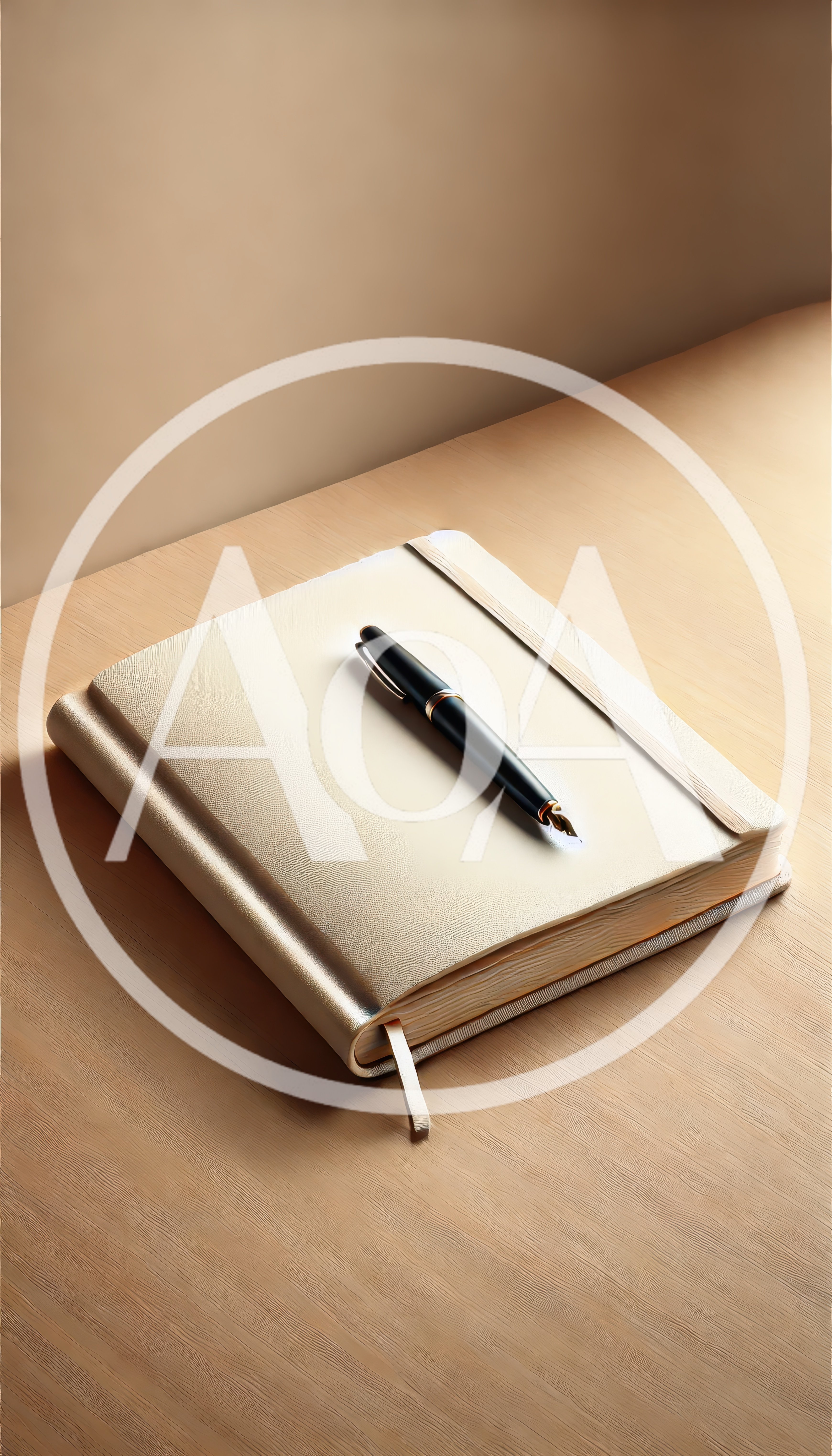 Black Fountain Pen Resting On A Closed Beige Notebook
